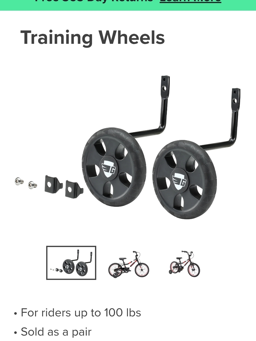 NWT Guardian Bikes 16 In Training Wheels - Black